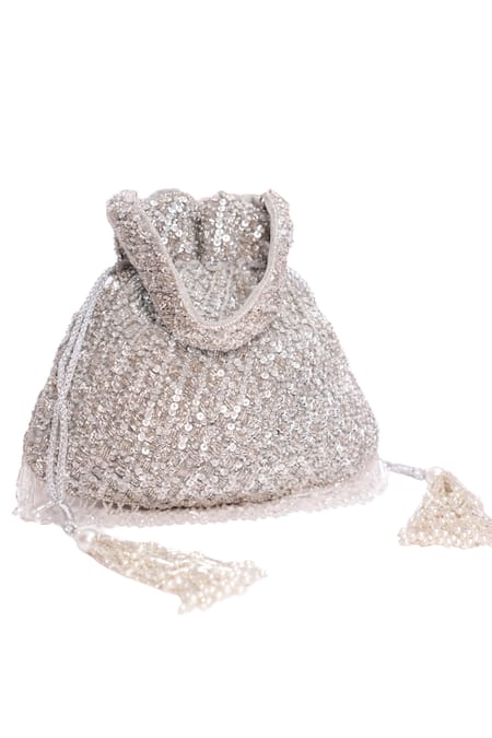 House Of Kosha Silver Sequins, Crystals Sitara Potli 