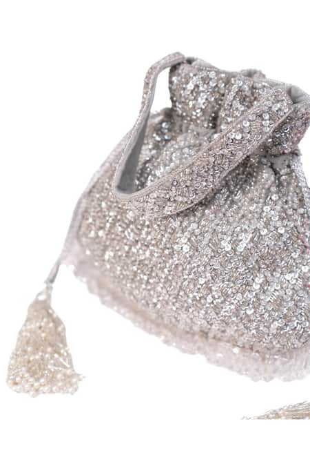 Buy_House Of Kosha_Silver Sequins, Crystals Sitara Potli _Online_at_Aza_Fashions