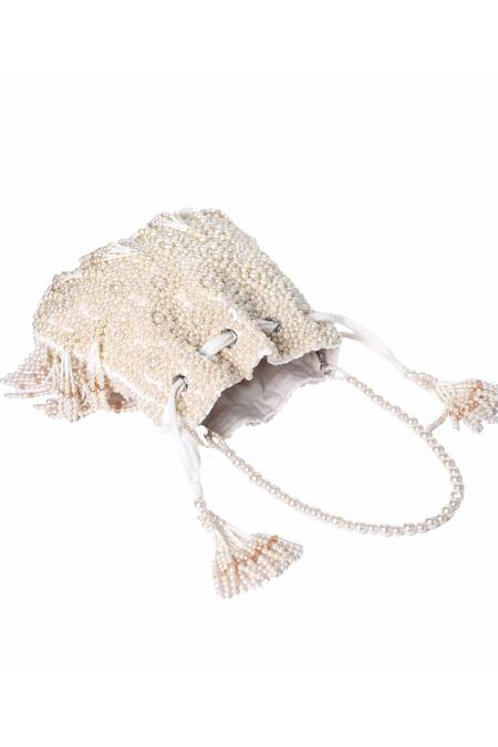 House Of Kosha_Ivory Pearls Embellished Potli _Online_at_Aza_Fashions