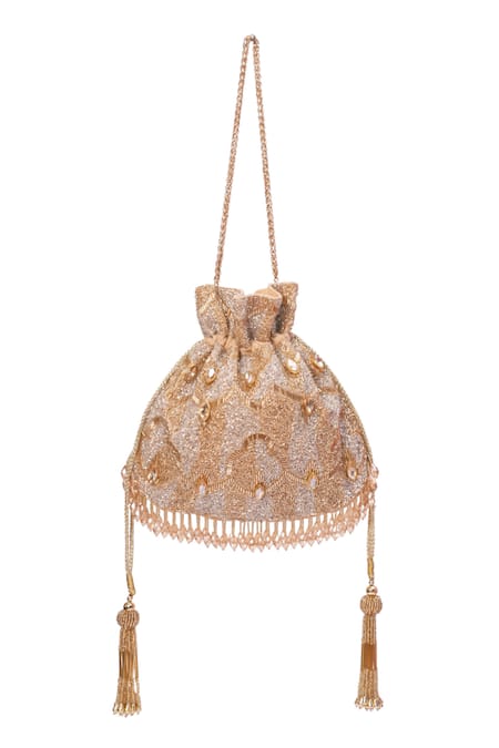 Buy_House Of Kosha_Gold Cut Work, Sequins, Crystals Sunheri And Silver Embellished Potli _Online_at_Aza_Fashions