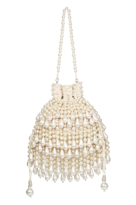 Buy_House Of Kosha_Ivory Pearls Zarah Suede Potli _Online_at_Aza_Fashions