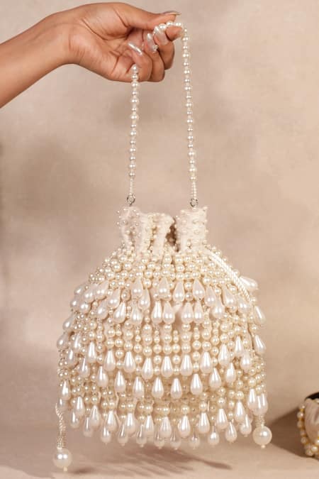 House Of Kosha Zarah Ivory Pearl Suede Potli 