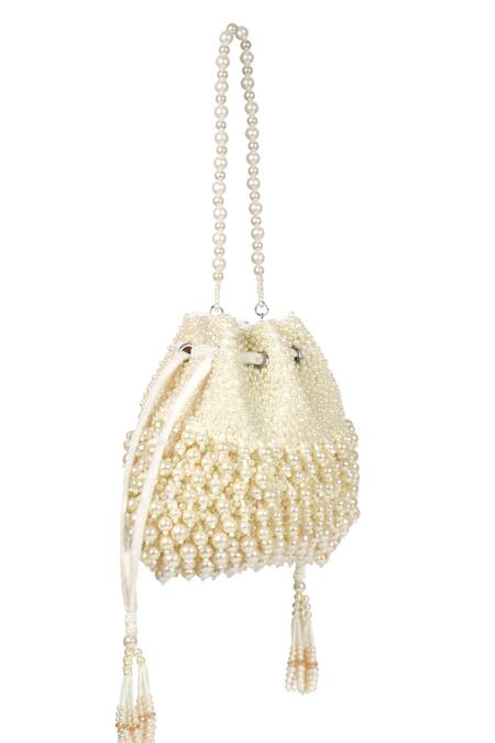 House Of Kosha_Ivory Pearls Embellished Potli _Online_at_Aza_Fashions