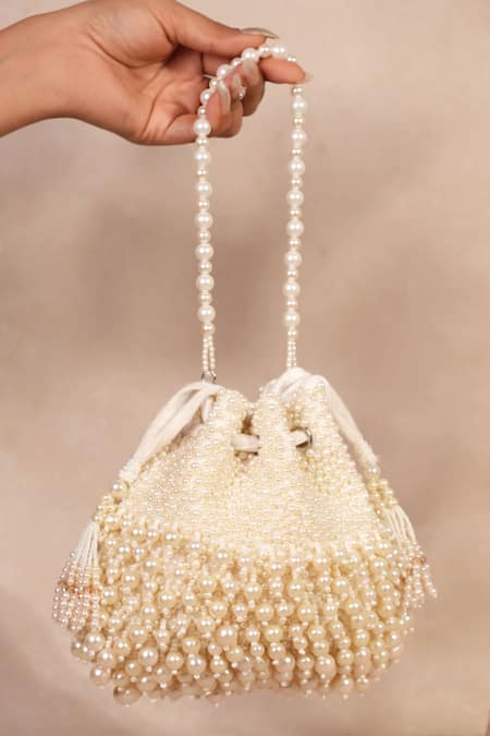House Of Kosha Ivory Pearls Embellished Potli