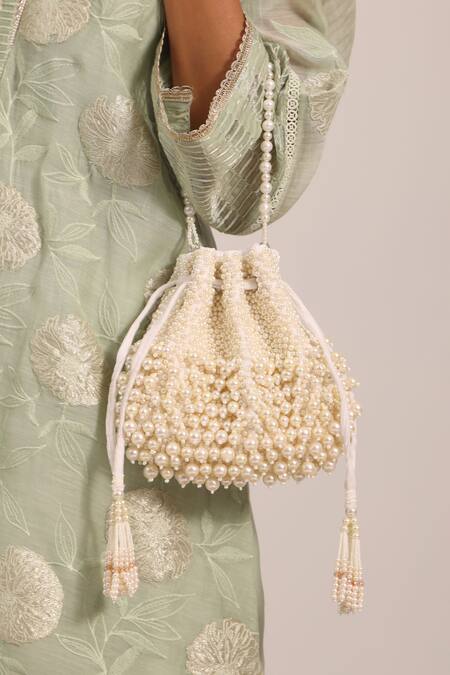 Shop_House Of Kosha_Ivory Pearls Embellished Potli _Online_at_Aza_Fashions