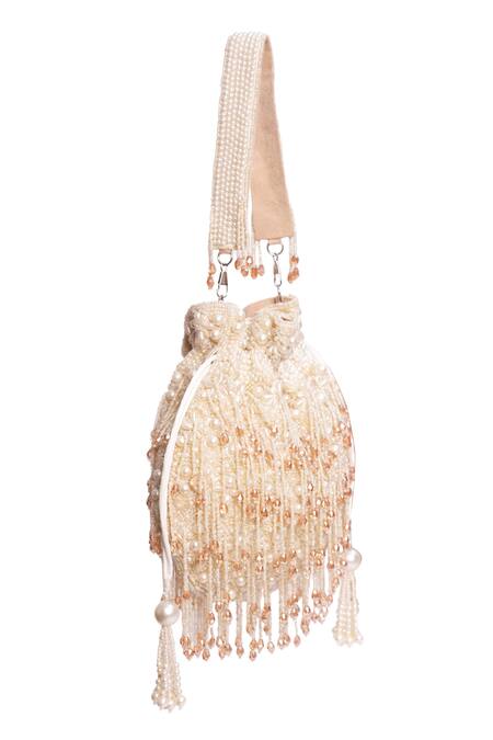 House Of Kosha_Ivory Pearls, Crystals Embellished Potli _Online_at_Aza_Fashions