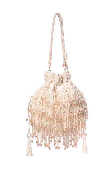 Buy_House Of Kosha_Ivory Pearls, Crystals Embellished Potli _Online_at_Aza_Fashions