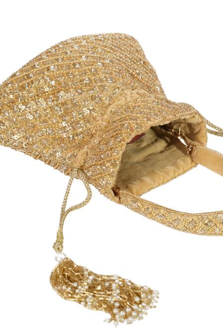 Buy_House Of Kosha_Gold Sequins, Tassels Sitara Potli _Online_at_Aza_Fashions