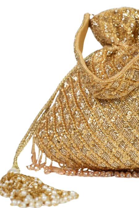 Shop_House Of Kosha_Gold Sequins, Tassels Sitara Potli _Online_at_Aza_Fashions