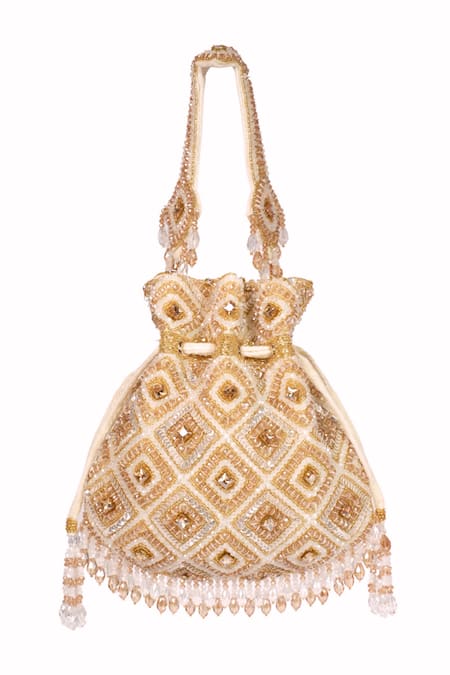 House Of Kosha Golden Pastel Suede Embellished Potli 