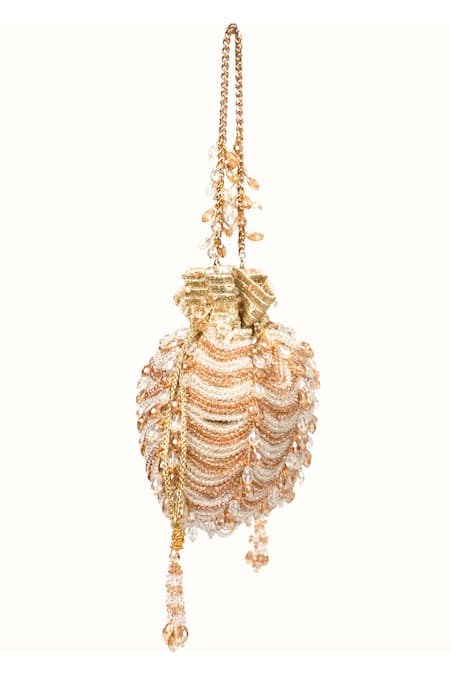 House Of Kosha_Gold Beads, Crystals Gulzar And Silver Embellished Potli _Online_at_Aza_Fashions