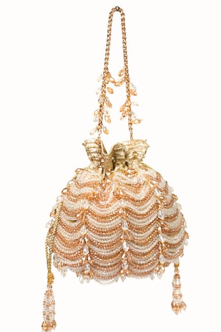 Buy_House Of Kosha_Gold Beads, Crystals Gulzar And Silver Embellished Potli _Online_at_Aza_Fashions