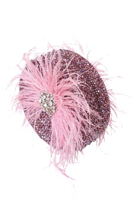 Buy_House Of Kosha_Lilac Feathers, Applique Kiraz Suede Embellished Round Clutch Bag _Online_at_Aza_Fashions