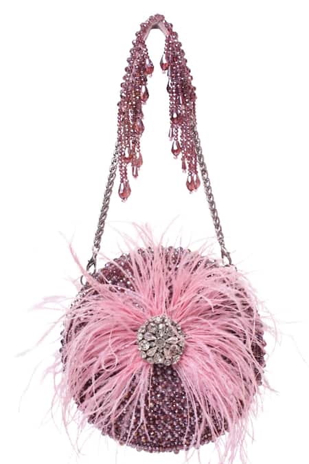 House Of Kosha Kiraz Lilac Suede Embellished Round Clutch Bag 