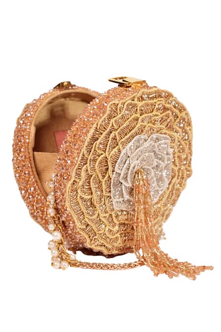 Buy_House Of Kosha_Gold Cut Work, Beads, Embroidery Ella Suede Embellished Bag _Online_at_Aza_Fashions