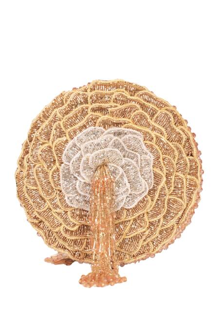 Shop_House Of Kosha_Gold Cut Work, Beads, Embroidery Ella Suede Embellished Bag _Online_at_Aza_Fashions