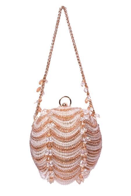 Buy_House Of Kosha_Gold Crystals, Beads Georgette Embellished Round Bag _Online_at_Aza_Fashions