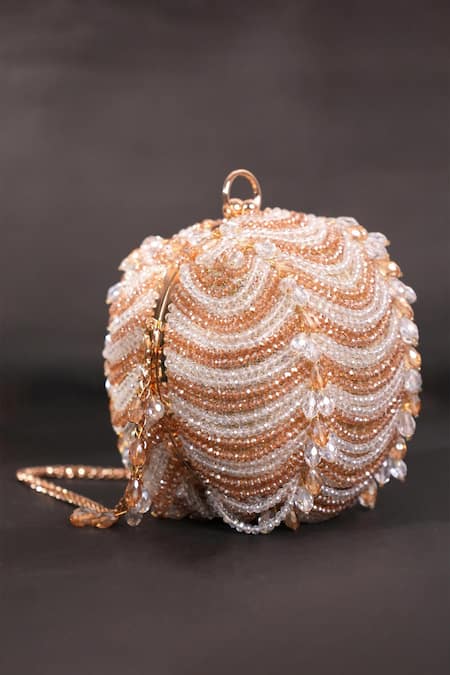 House Of Kosha Gold Georgette Embellished Round Bag 