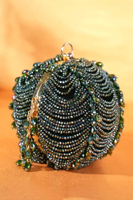 House Of Kosha Embellished Round Suede Clutch Bag 