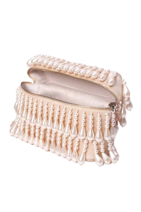 House Of Kosha_Ivory Pearls Embellished Vanity Bag _Online_at_Aza_Fashions