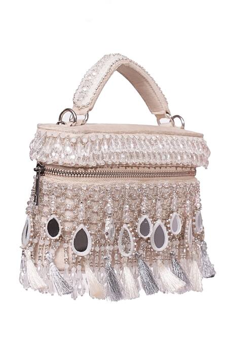Shop_House Of Kosha_Silver Mirrorwork Vanity Bag _Online_at_Aza_Fashions