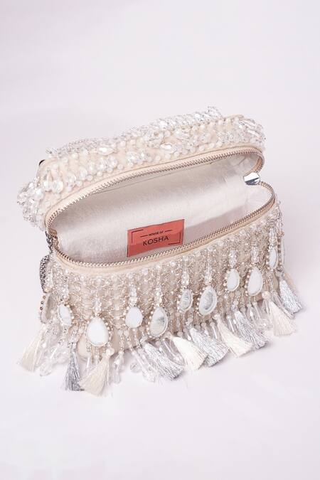 House Of Kosha_Silver Mirrorwork Vanity Bag _at_Aza_Fashions