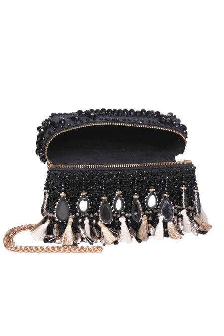 House Of Kosha_Black Mirage Mirrorwork Vanity Bag _Online_at_Aza_Fashions