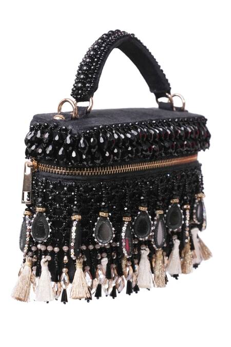 Shop_House Of Kosha_Black Mirage Mirrorwork Vanity Bag _Online_at_Aza_Fashions