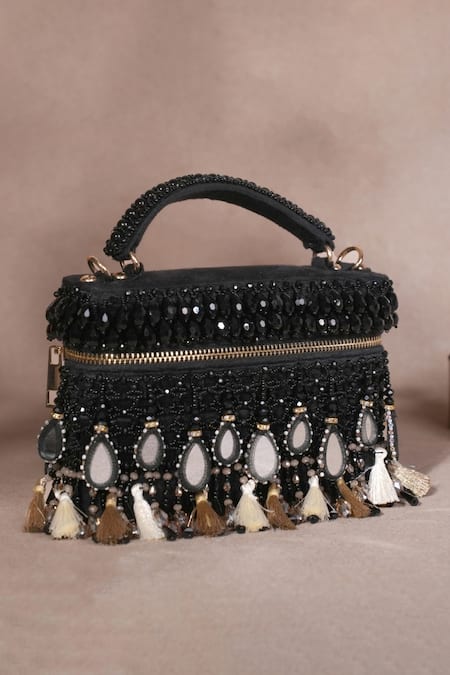 House Of Kosha Mirage Black Mirrorwork Vanity Bag 