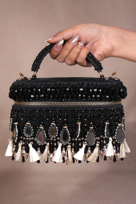 House Of Kosha Black Mirage Mirrorwork Vanity Bag 