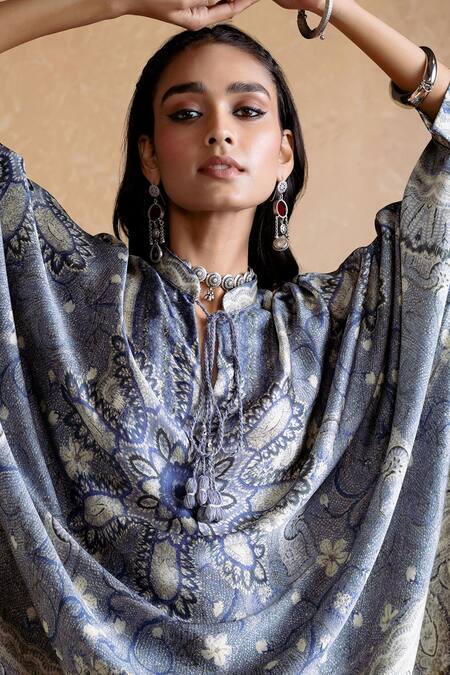 Ritu Kumar Gray Silk, Viscose Embroidery High Neck Designer Kurta And Pant Set at Aza Fashions Ritu Kumar_Gray Silk, Viscose Embroidery High Neck Designer Kurta And Pant Set_at_Aza_Fashions