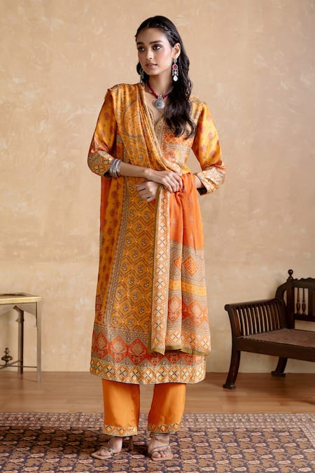 Ritu Kumar Yellow Multi Designer Kurta Set 