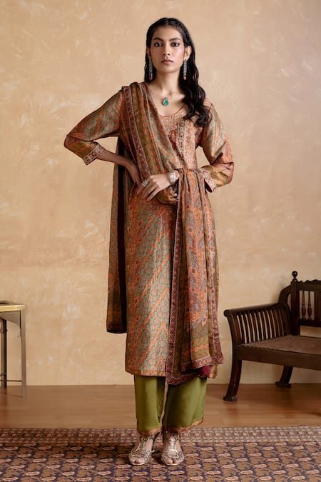 Ritu Kumar Brown Silk Kurta Set  
