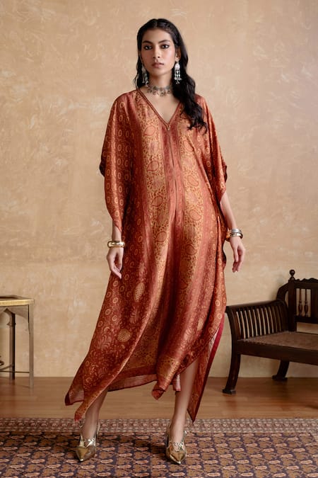 Ritu Kumar Orange Silk Kaftan Dress 