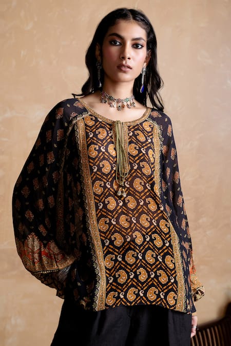 Ritu Kumar Black & Multi Printed Kurti 