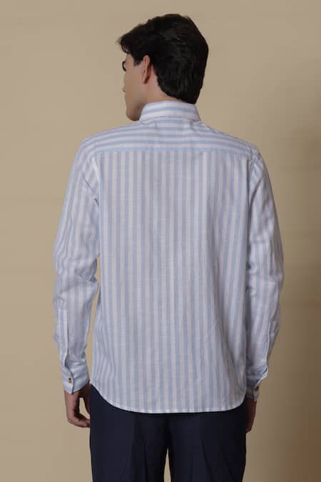 Lacquer Embassy BUOY Light Blue Striped Cotton Shirt 