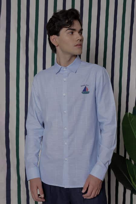 Lacquer Embassy Light Blue Cotton Full-Sleeve Shirt 
