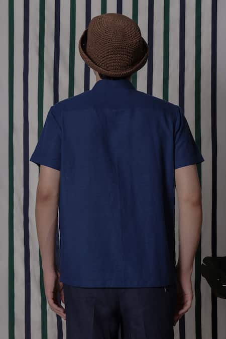 Lacquer Embassy CLYRO Blue Print Cotton Chambray Shirt 