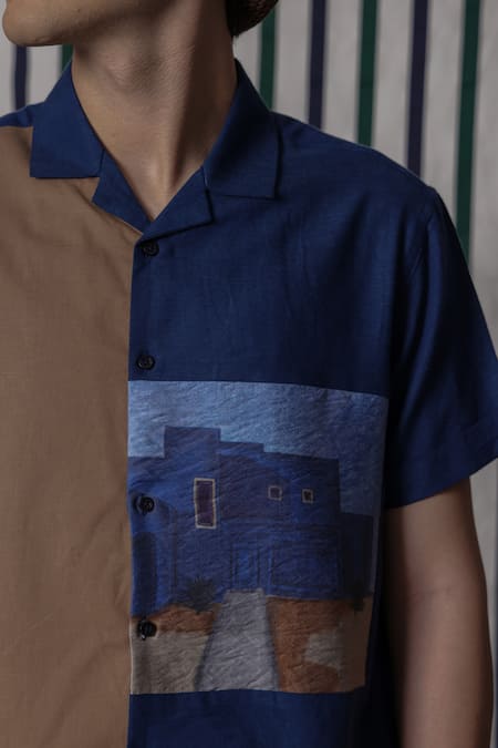 Lacquer Embassy_Blue Cotton Clyro Print Chambray Shirt _Online_at_Aza_Fashions