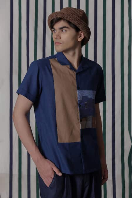 Shop_Lacquer Embassy_Blue Cotton Clyro Print Chambray Shirt _Online_at_Aza_Fashions