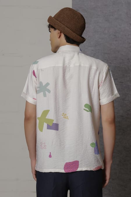 Lacquer Embassy SOLUNE Ecru Abstract Print Cotton Shirt 