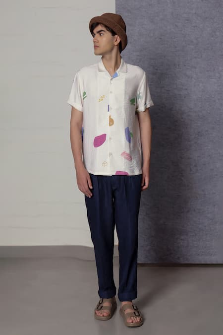 Buy_Lacquer Embassy_Off White Cotton Solune Ecru Abstract Print Shirt _Online_at_Aza_Fashions