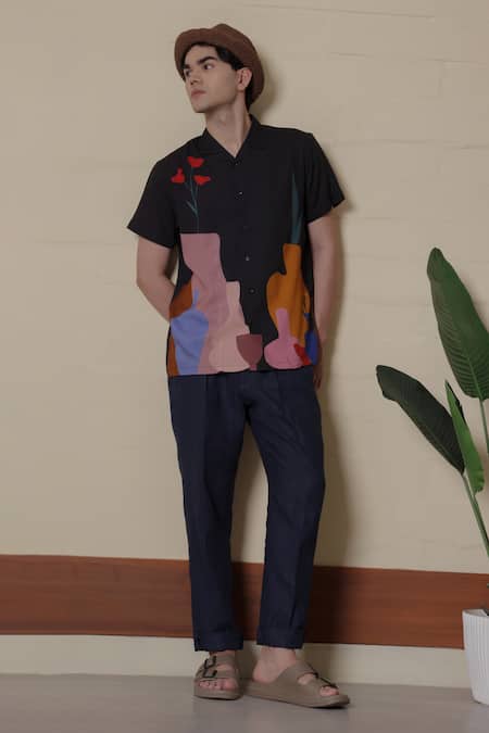 Shop_Lacquer Embassy_Charcoal Rayon Klayra Dark Grey Printed Shirt _Online_at_Aza_Fashions