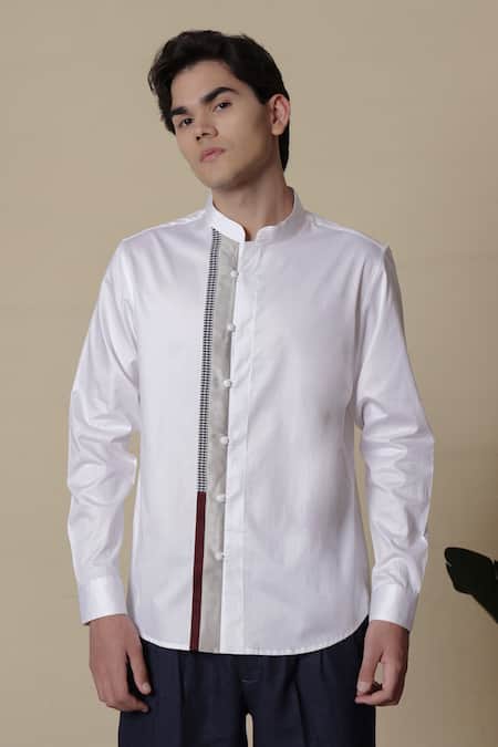 Lacquer Embassy_Multi Color Cotton Satin Cut Work Alba White Shirt _Online_at_Aza_Fashions