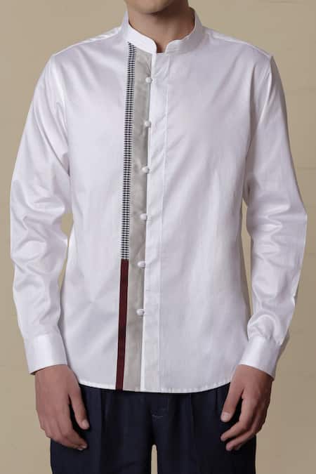 Shop_Lacquer Embassy_Multi Color Cotton Satin Cut Work Alba White Shirt _Online_at_Aza_Fashions