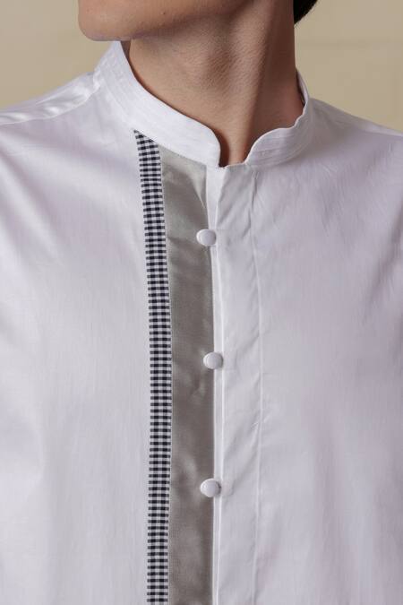 Lacquer Embassy_Multi Color Cotton Satin Cut Work Alba White Shirt _at_Aza_Fashions