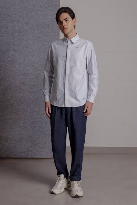 Lacquer Embassy_Cotton Embroidery Velo Bicycle Striped Shirt _Online_at_Aza_Fashions