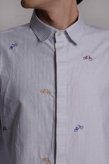 Shop_Lacquer Embassy_Cotton Embroidery Velo Bicycle Striped Shirt _Online_at_Aza_Fashions