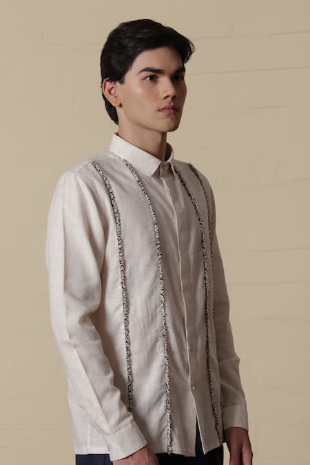Buy_Lacquer Embassy_Beige Cotton Tape Detailed Shirt _Online_at_Aza_Fashions