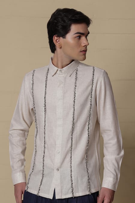 Shop_Lacquer Embassy_Beige Cotton Tape Detailed Shirt _Online_at_Aza_Fashions
